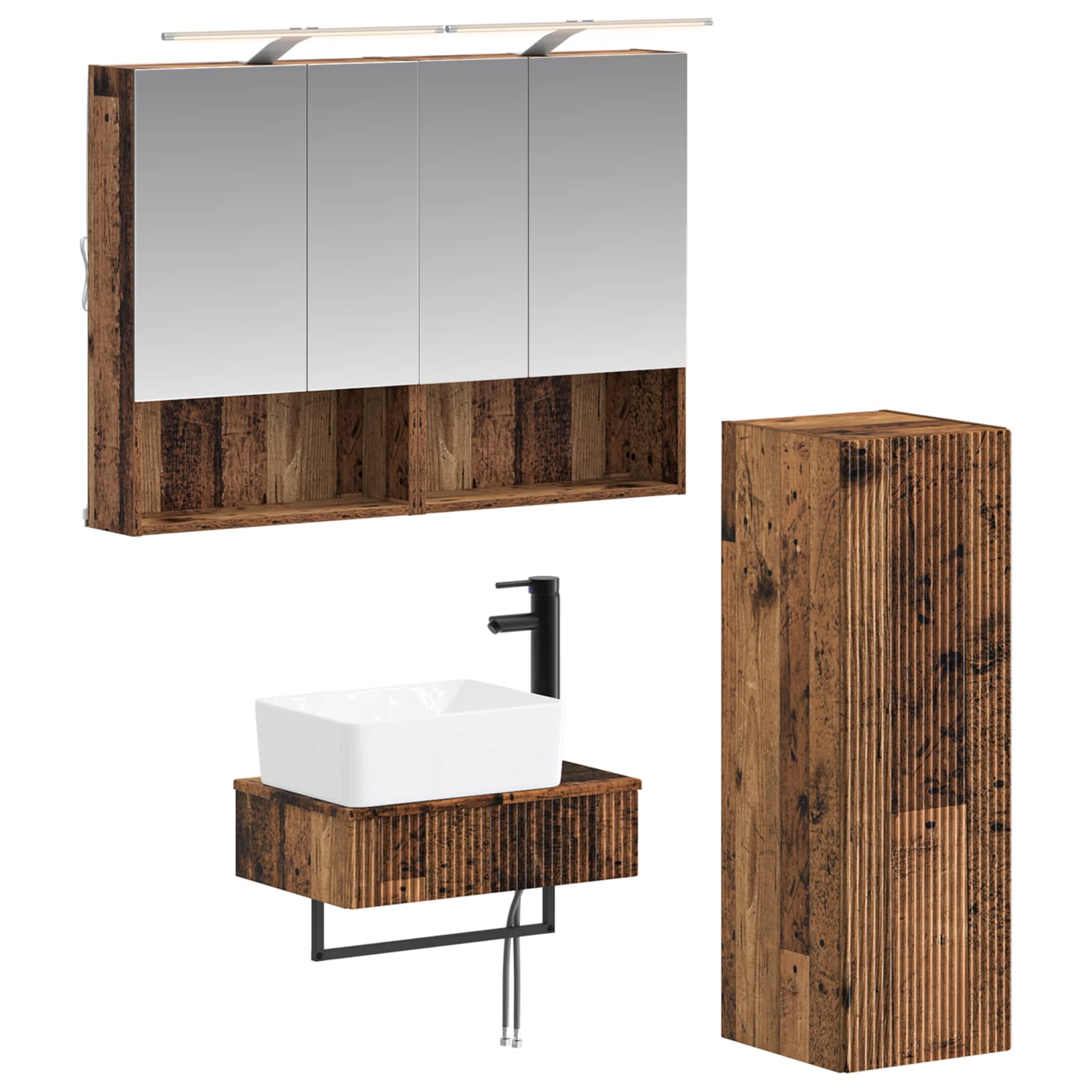 vidaXL Zestaw Szafek Łazienkowych 4 pcs Stare drewno 50 x 14,5 x 70 cm