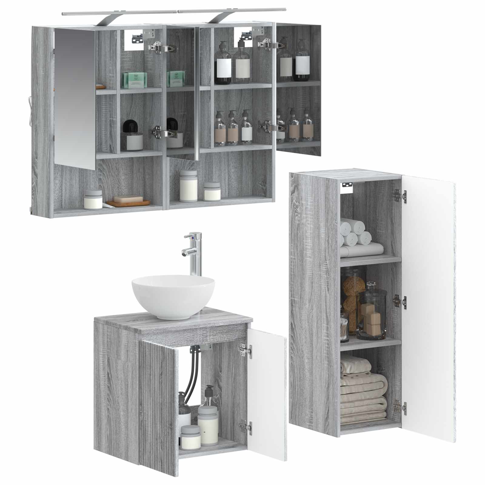 vidaXL Zestaw mebli łazienkowych 4 pcs Szary Sonoma