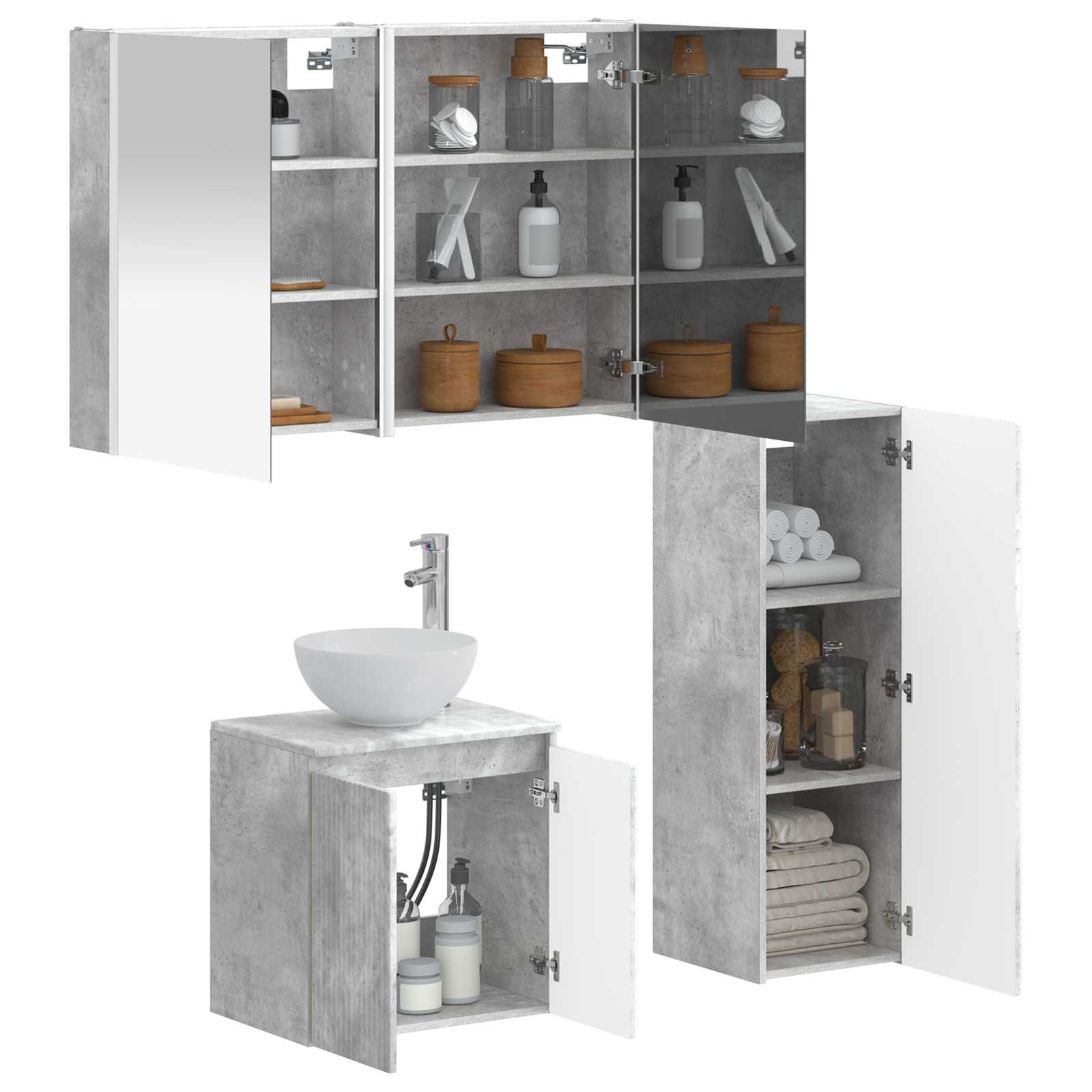vidaXL Zestaw mebli łazienkowych 4 pcs Betonowy szary