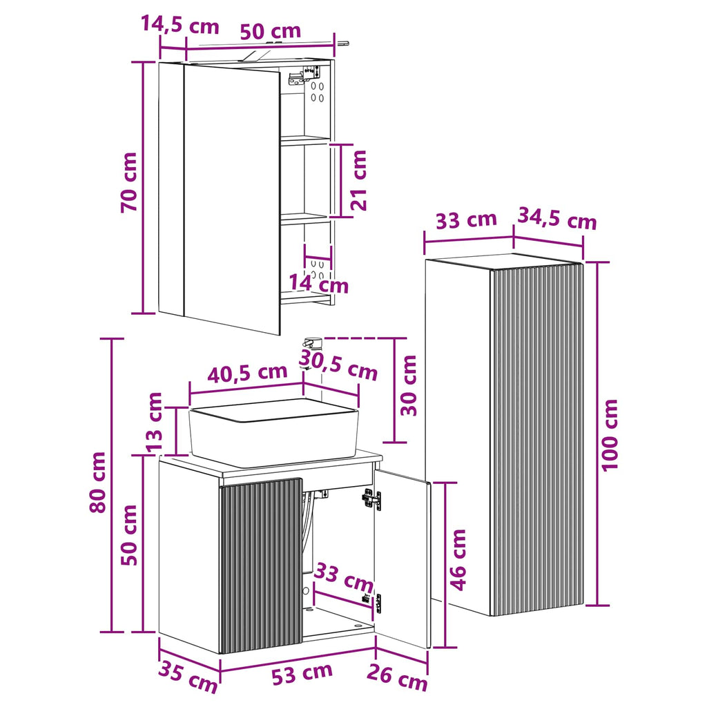vidaXL Zestaw mebli łazienkowych 4 pcs dąb Sonoma