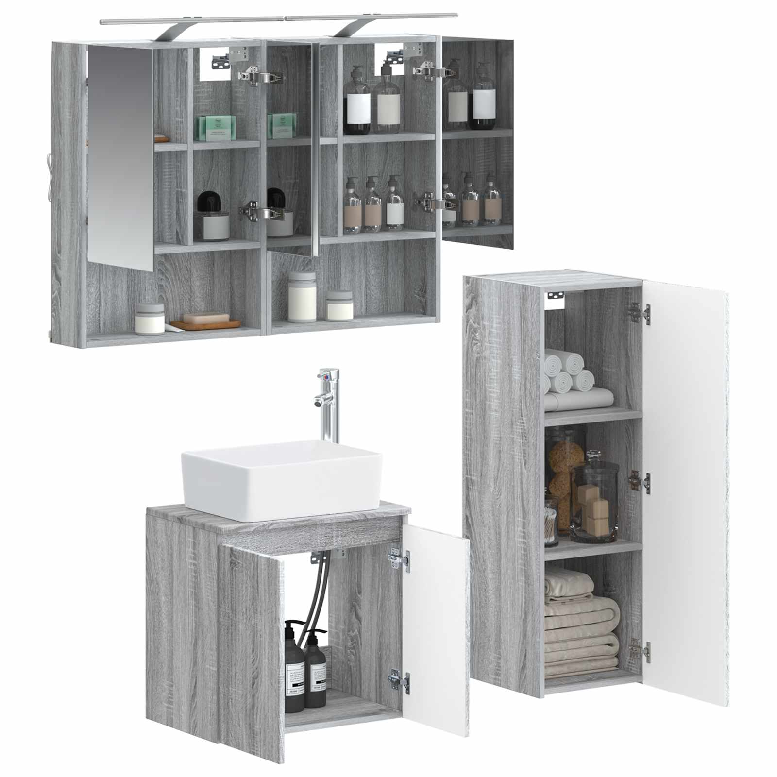 vidaXL Zestaw mebli łazienkowych 4 pcs Szary Sonoma