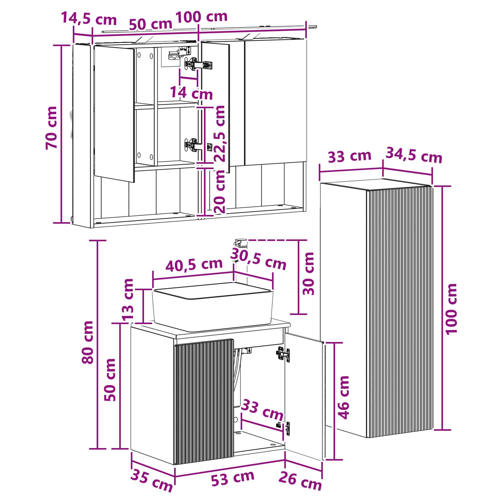 vidaXL Zestaw mebli łazienkowych 4 pcs Szary Sonoma