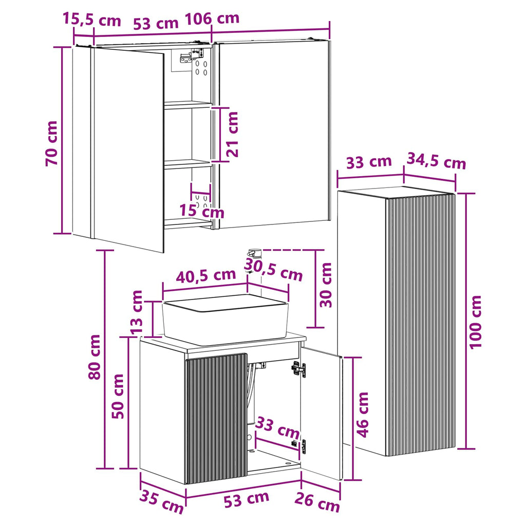 vidaXL Zestaw mebli łazienkowych 4 pcs dąb Sonoma