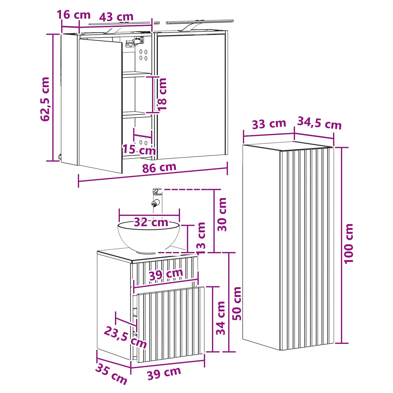vidaXL Zestaw mebli łazienkowych 4 pcs Betonowy szary