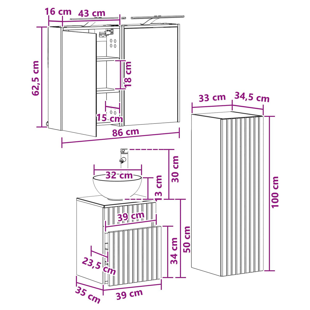 vidaXL Zestaw mebli łazienkowych 4 pcs Stare drewno