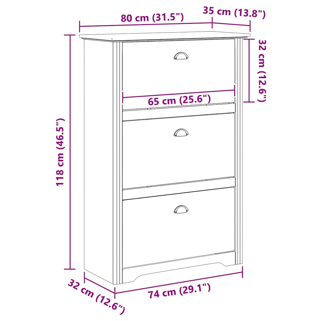 vidaXL Stojak na buty z szufladą BODO Miodowy brąz 80 x 35 x 118 cm