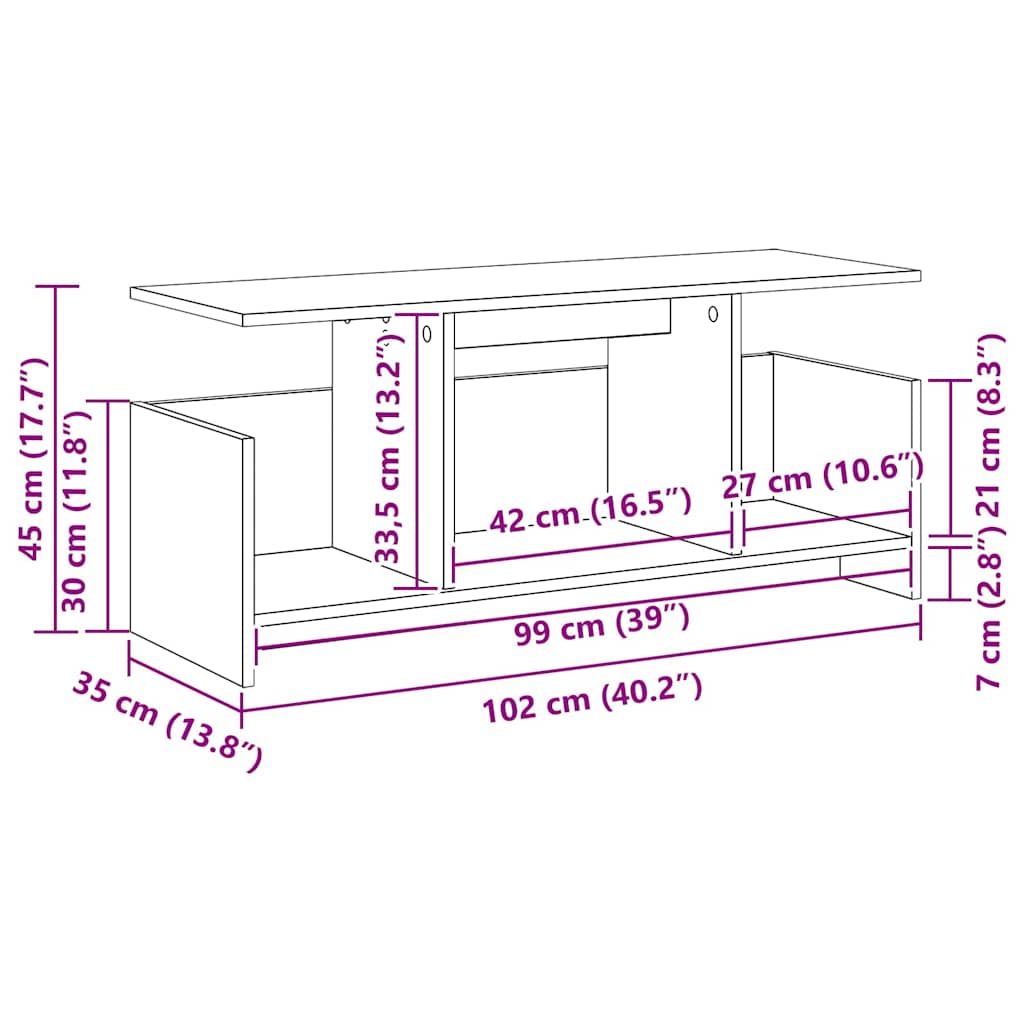 vidaXL Stół pod telewizor Betonowy szary 102 x 35 x 45 cm