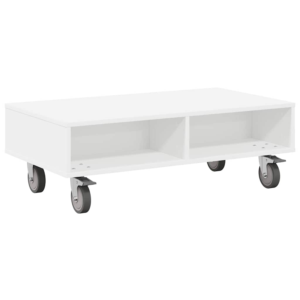 vidaXL Stolik boczny z kółkami Biały 90 x 50 x 30 cm