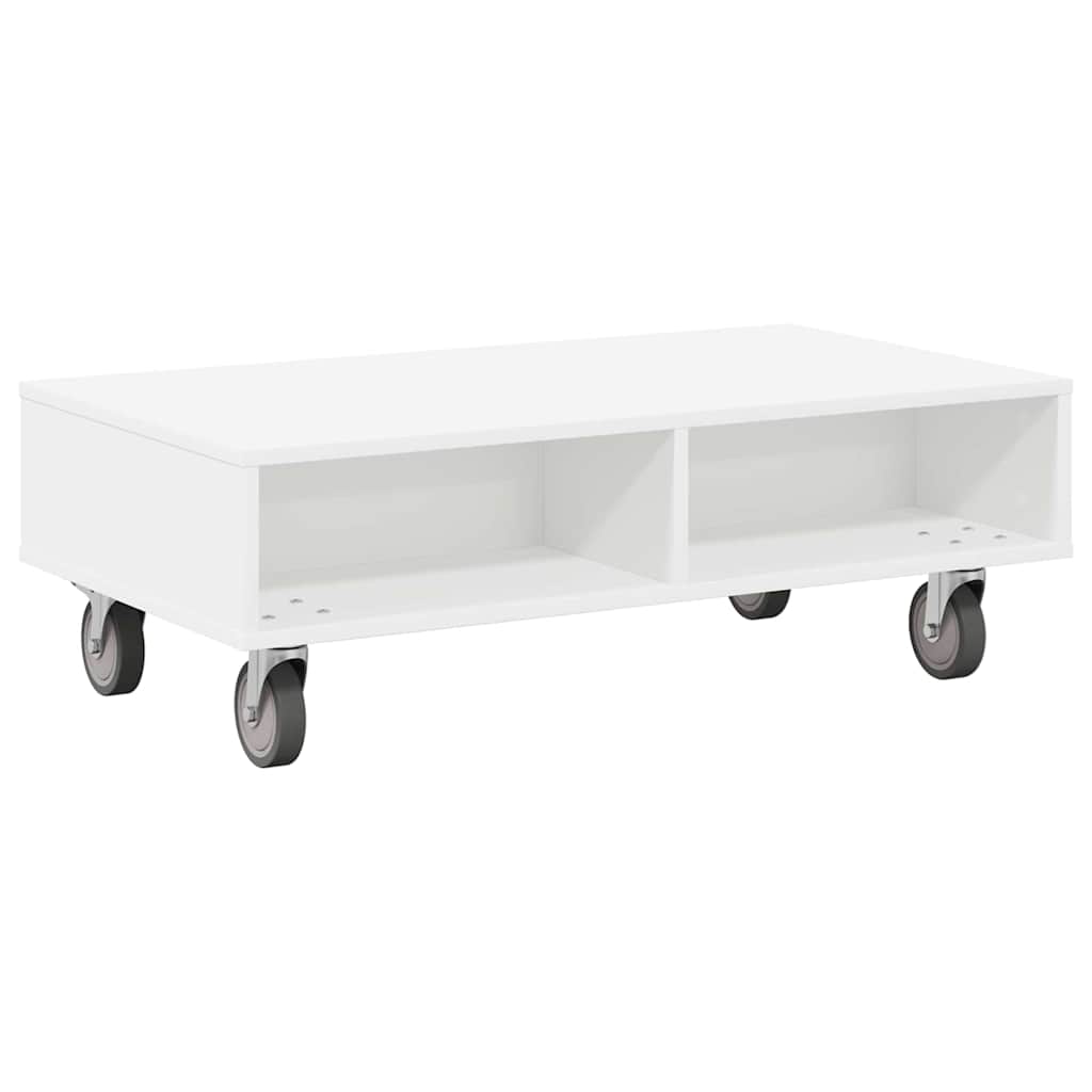 vidaXL Stolik boczny z kółkami Biały 90 x 50 x 30 cm