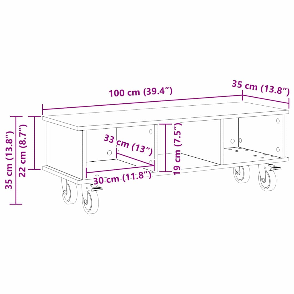 vidaXL Stół pod telewizor Szary Sonoma 100 x 35 x 35 cm