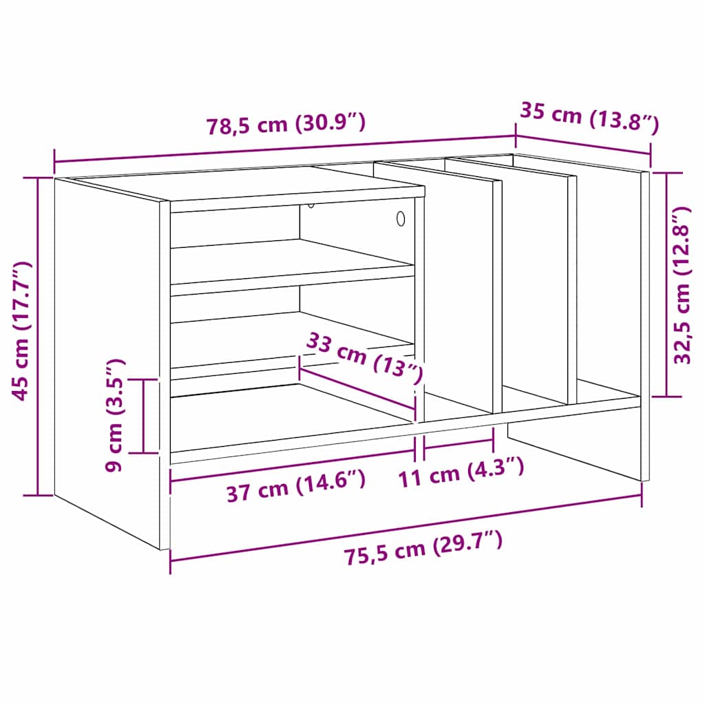 vidaXL Szafka na płyty winylowe z półką Szary Sonoma 78,5 x 35 x 45 cm