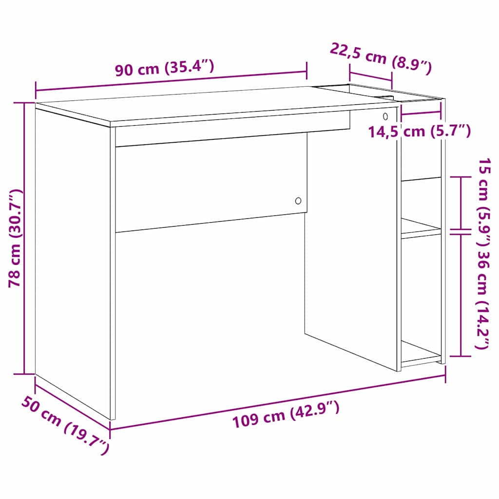 vidaXL Biurko Dąb Sonoma 109 x 50 x 78 cm Materiał drewnopochodny