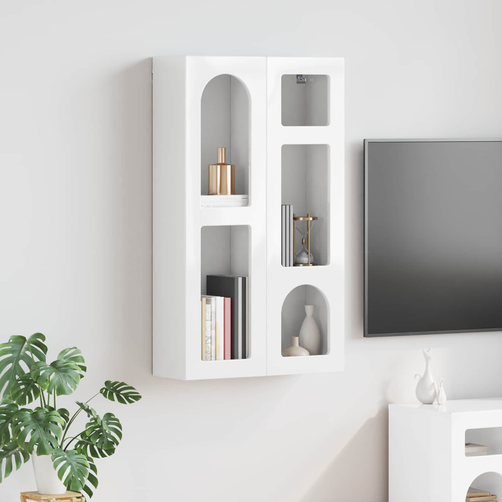 vidaXL Szafka wisząca z półką Wysoki połysk biały 59 x 20 x 100 cm