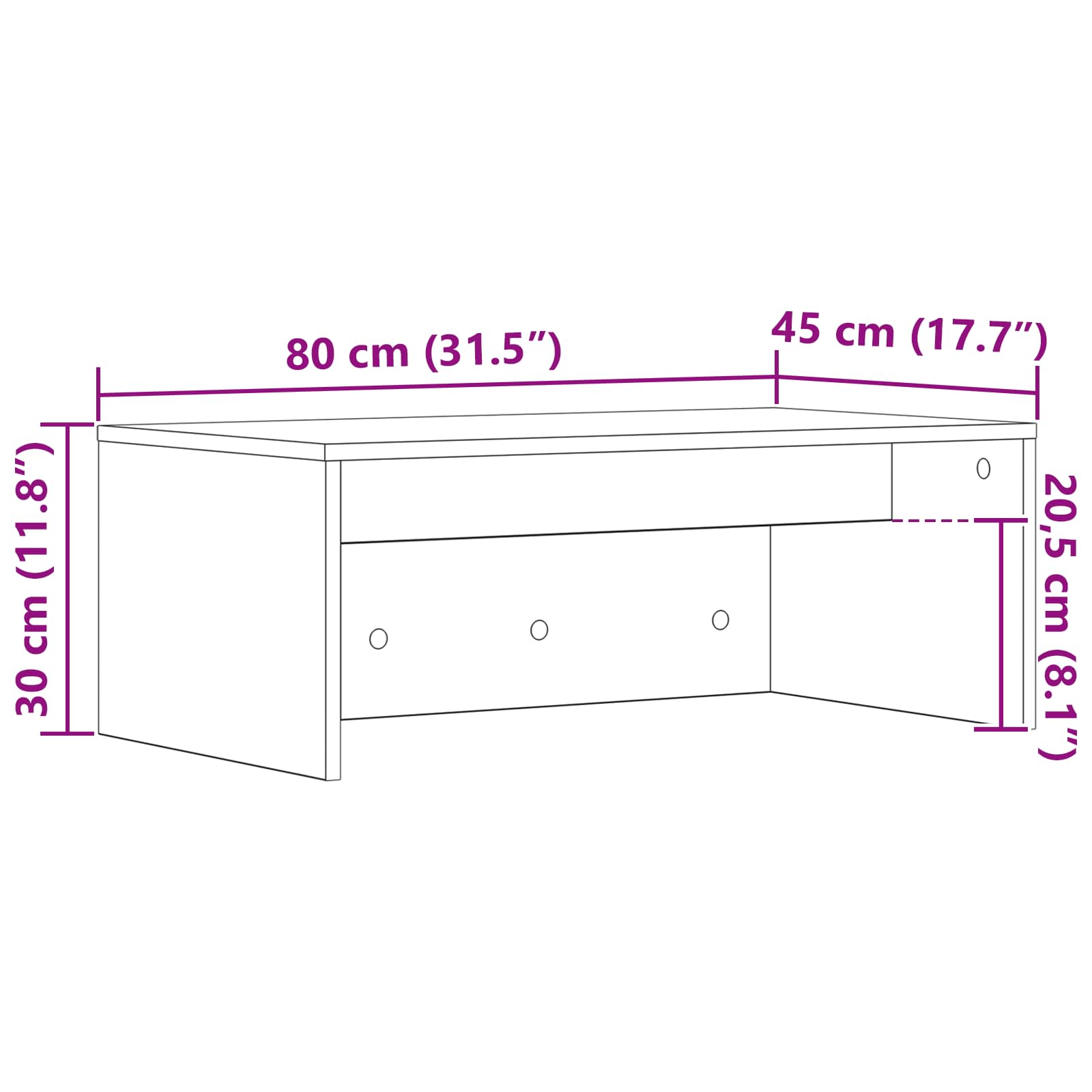 vidaXL Biurko montowane na ścianie Czarny Dąb 80 x 45 x 30 cm
