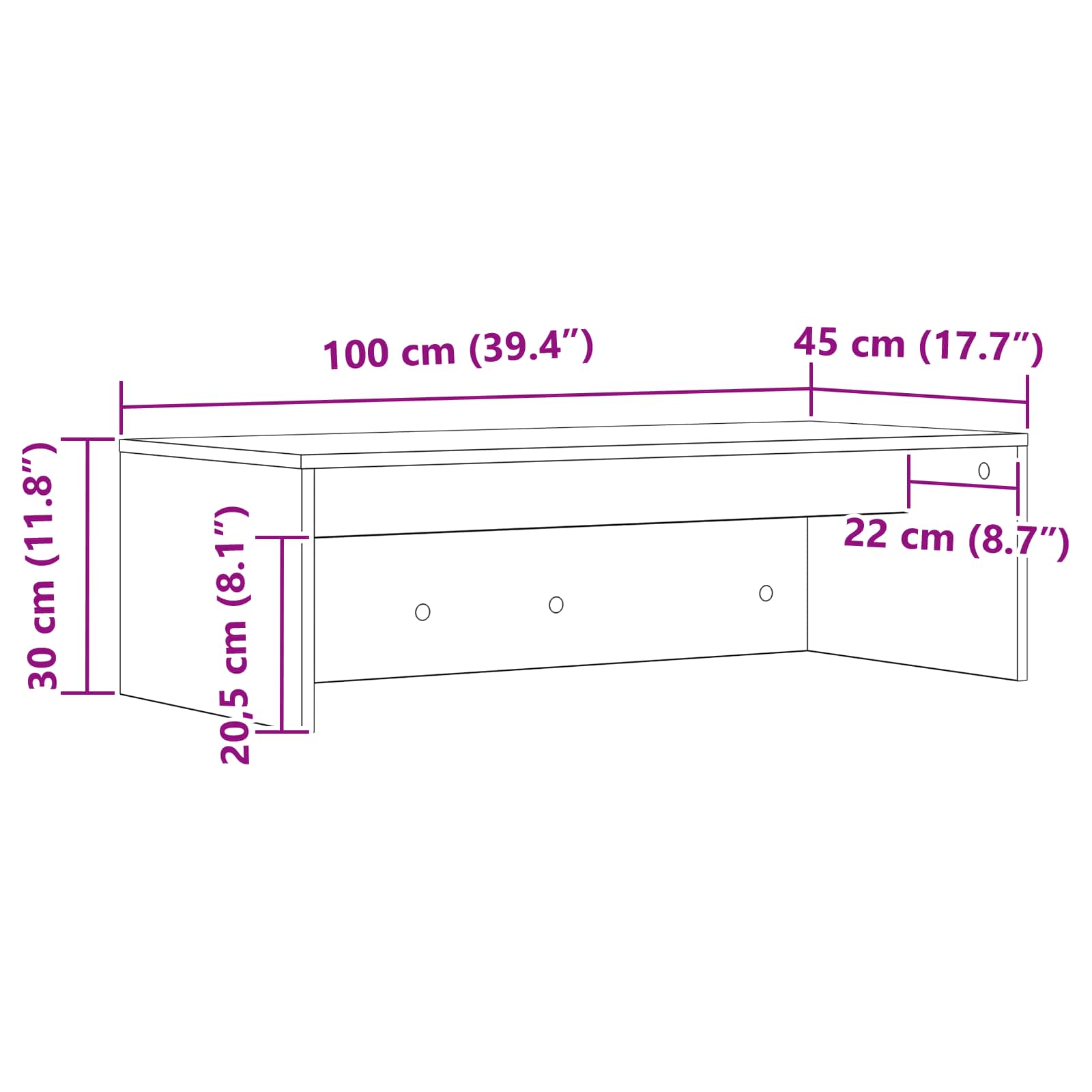 vidaXL Biurko montowane na ścianie Betonowy szary 100 x 45 x 30 cm