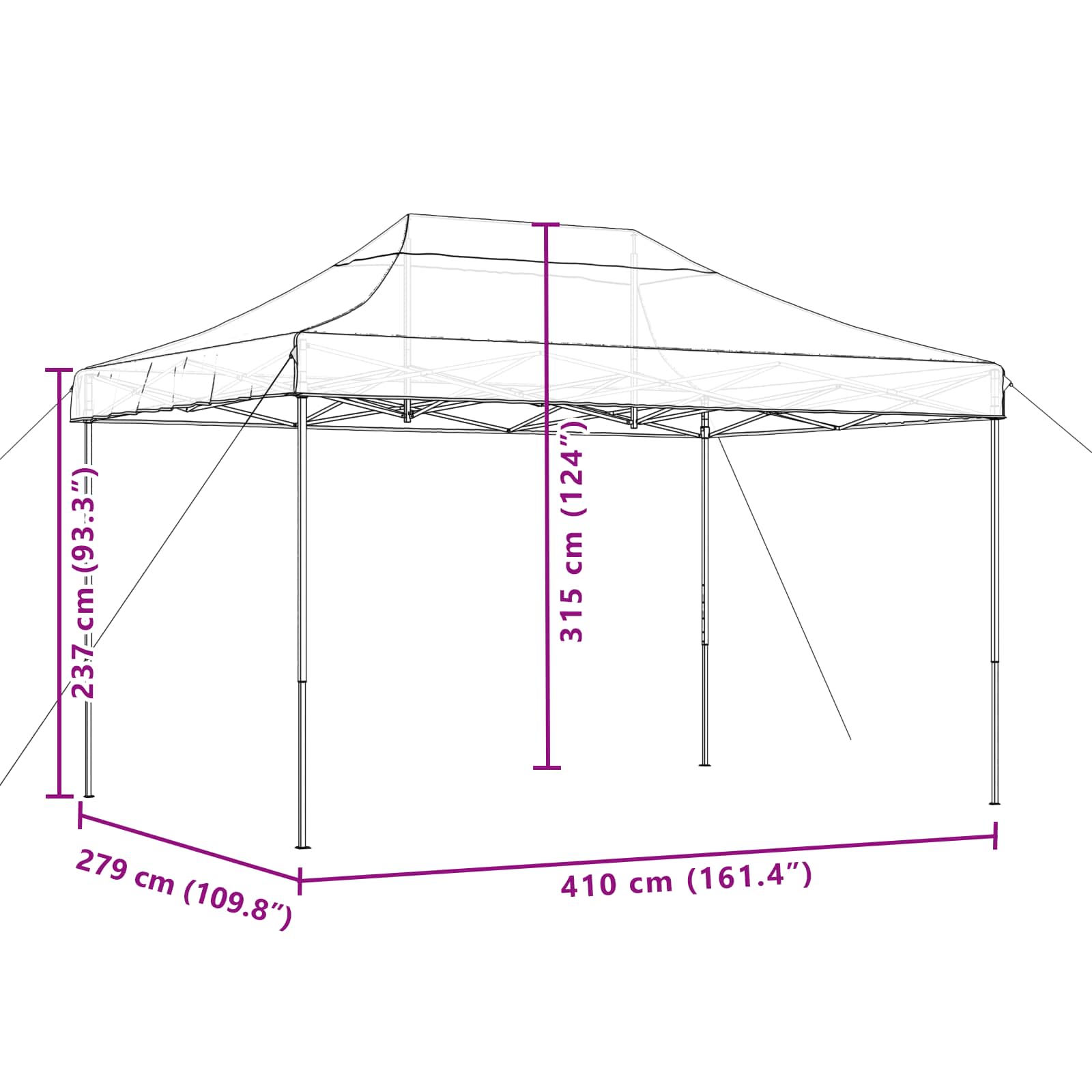 vidaXL Namiot Imprezowy Czarny 279 x 410 x 315 cm Materiał Oxford