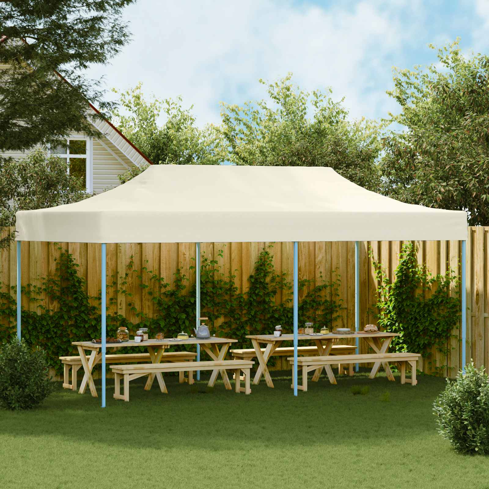 vidaXL Namiot Imprezowy Kremowy 291 x 580 x 315 cm Materiał Oxford