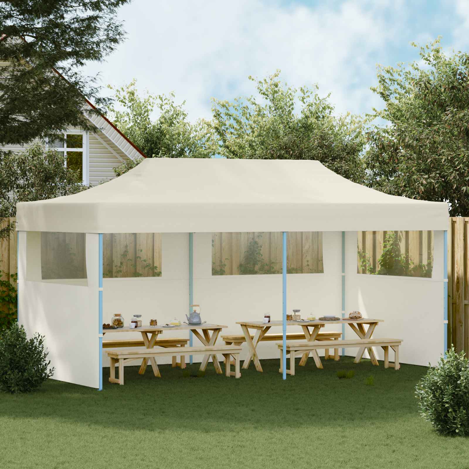 vidaXL Namiot Imprezowy Kremowy 291 x 580 x 315 cm Materiał Oxford
