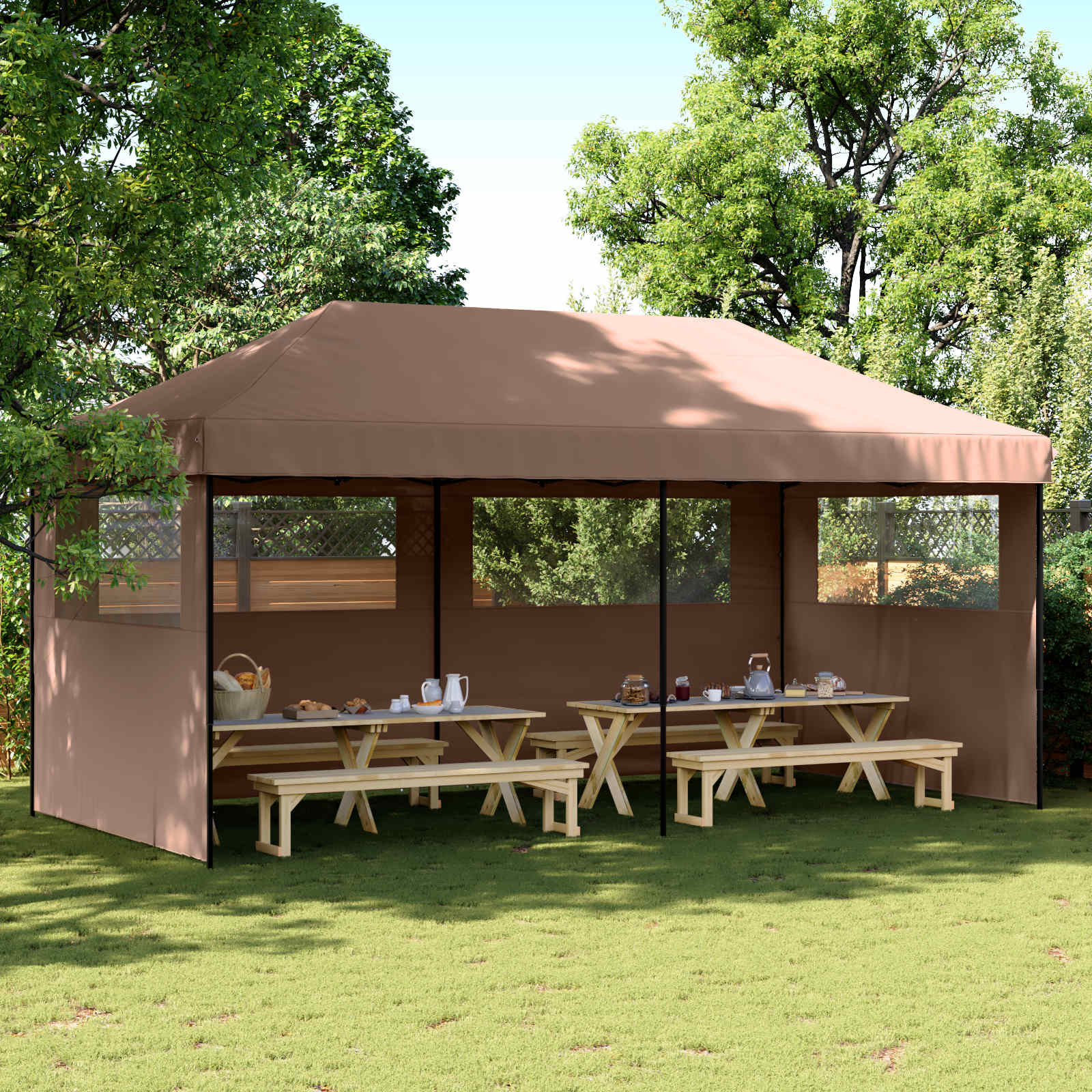 vidaXL Namiot Imprezowy Brązowy 292 x 580 x 315 cm Materiał Oxford