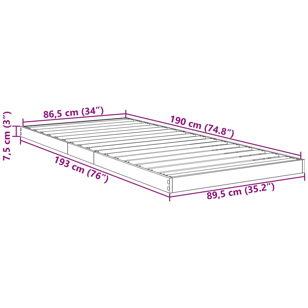 vidaXL Stelaż łóżkowy Stare drewno 90 x 190 cm Materiał drewnopochodny