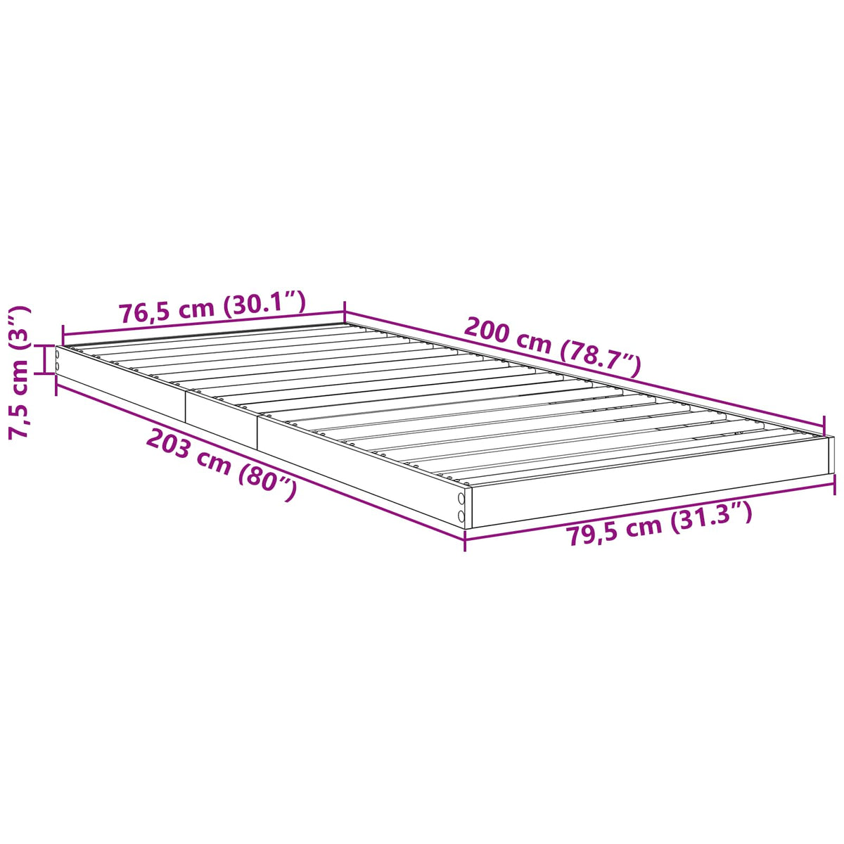 vidaXL Stelaż łóżkowy Dąb wędzony 80 x 200 cm Drewno inżynieryjne