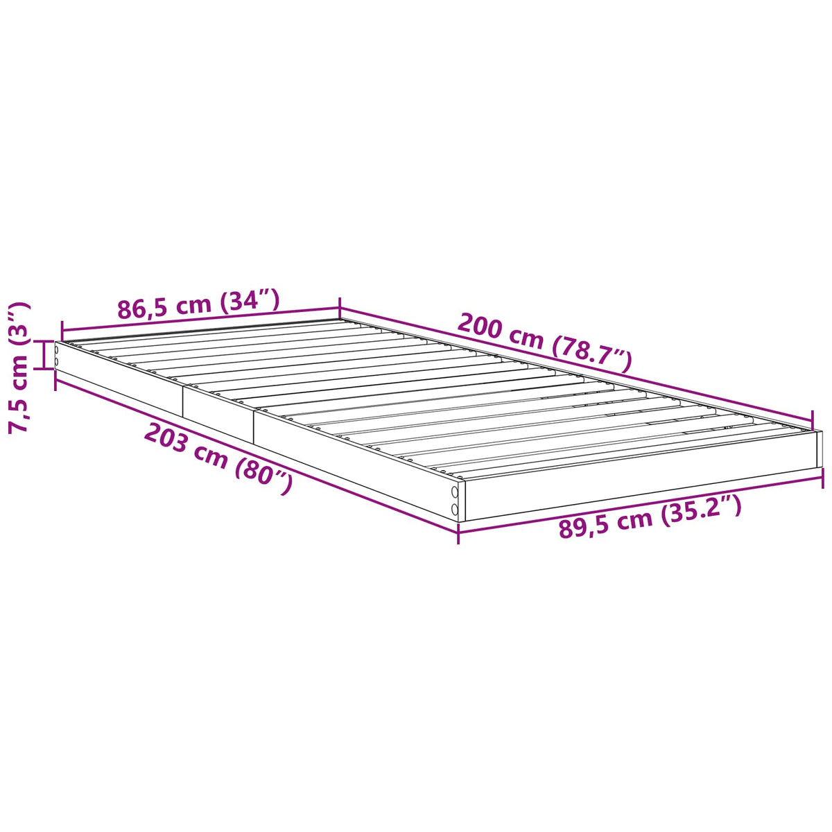 vidaXL Stelaż łóżkowy Dąb Sonoma 90 x 200 cm Drewno inżynieryjne