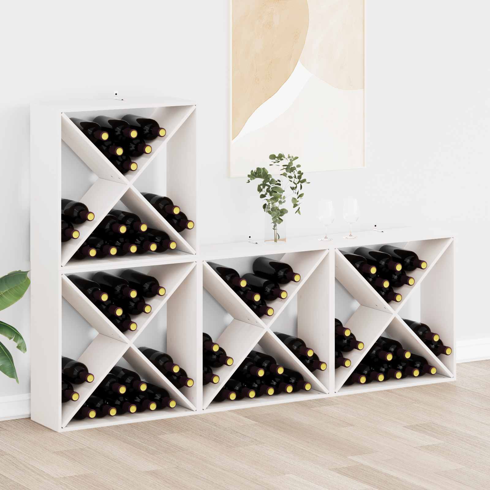 vidaXL Regał na wino 4 pcs Biały 62 x 25 x 62 cm Lite drewno sosnowe