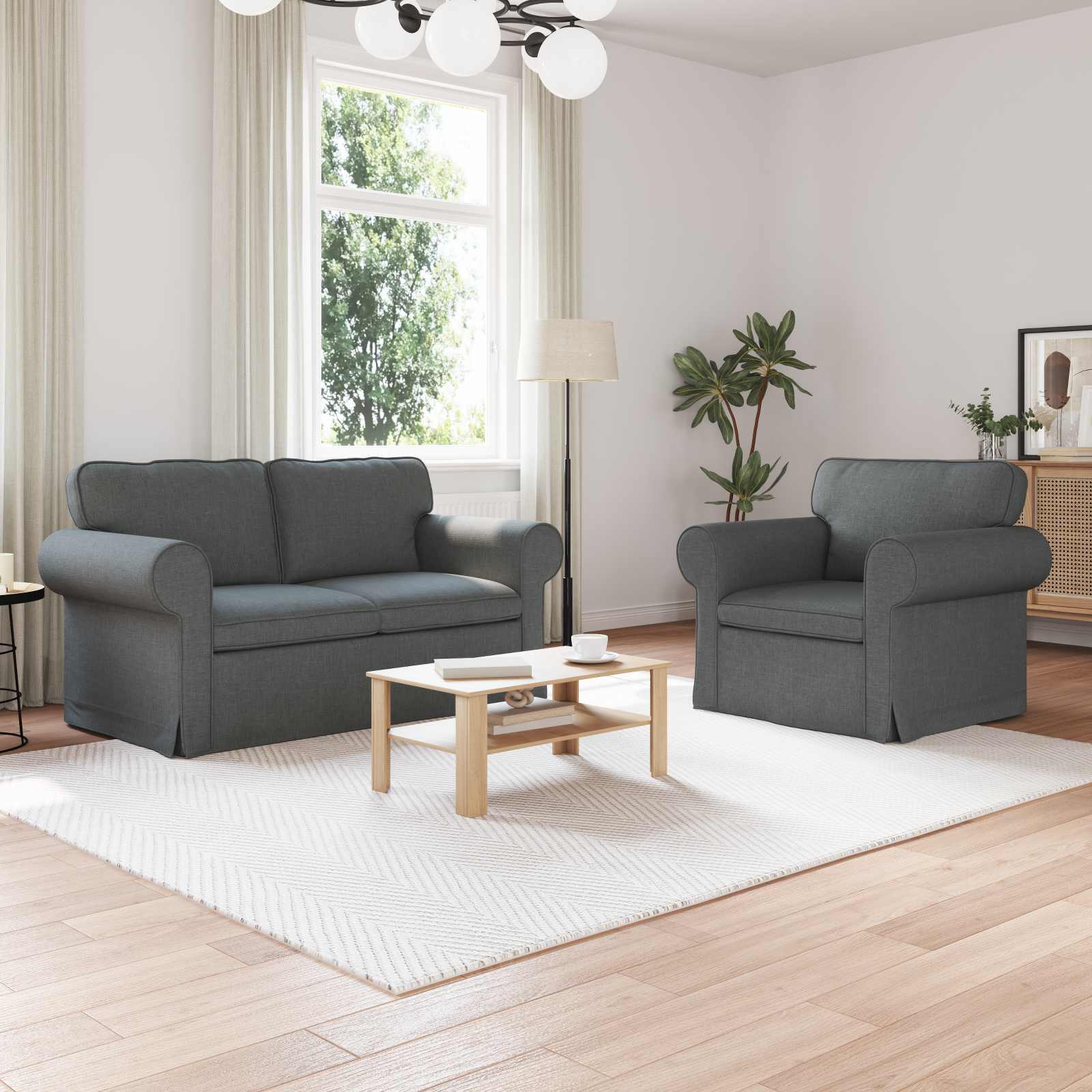 vidaXL Zestaw Sof 2 pcs Ciemnoszary 155 x 82 x 80 cm tkanina