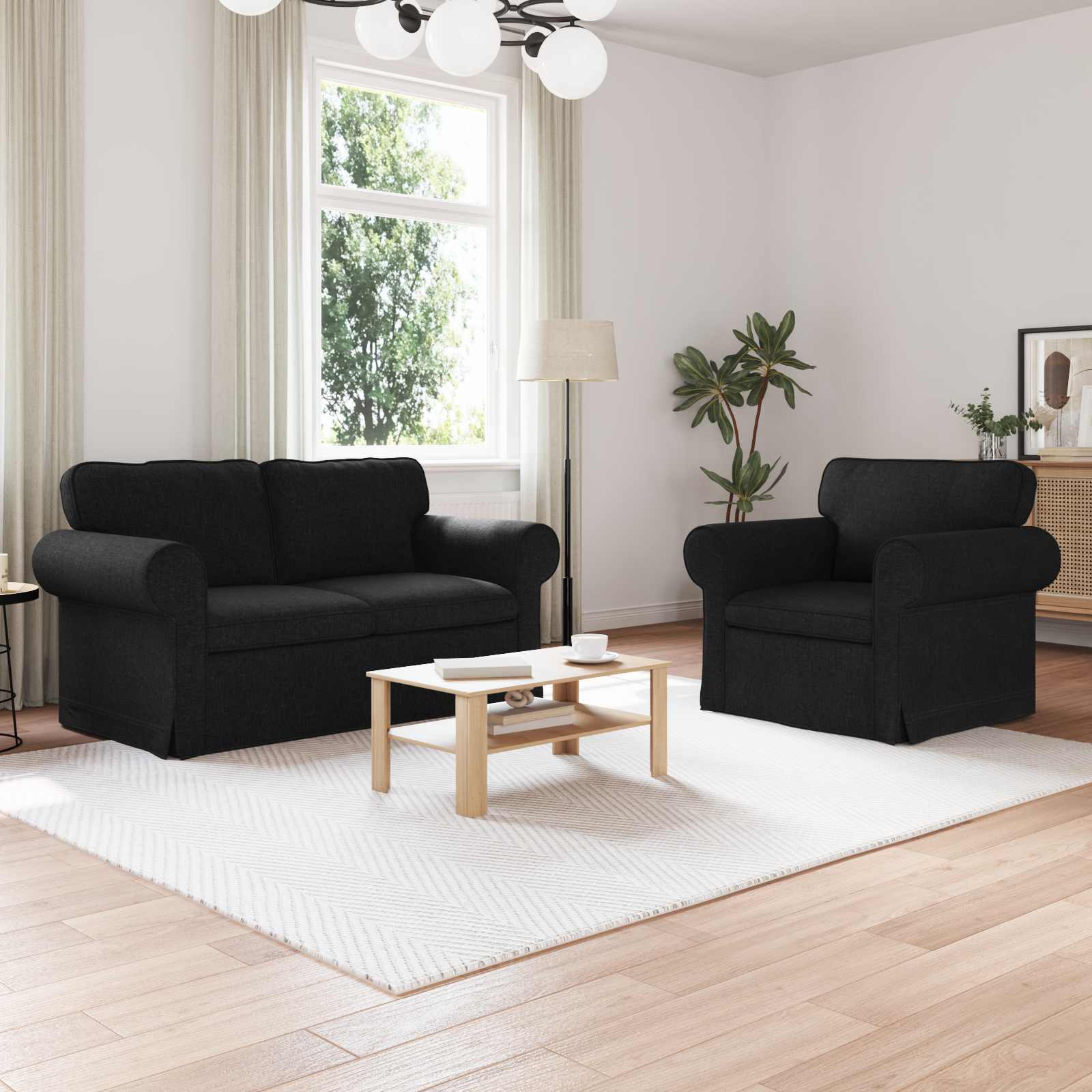 vidaXL Zestaw Sof 2 pcs Czarny 155 x 82 x 80 cm tkanina