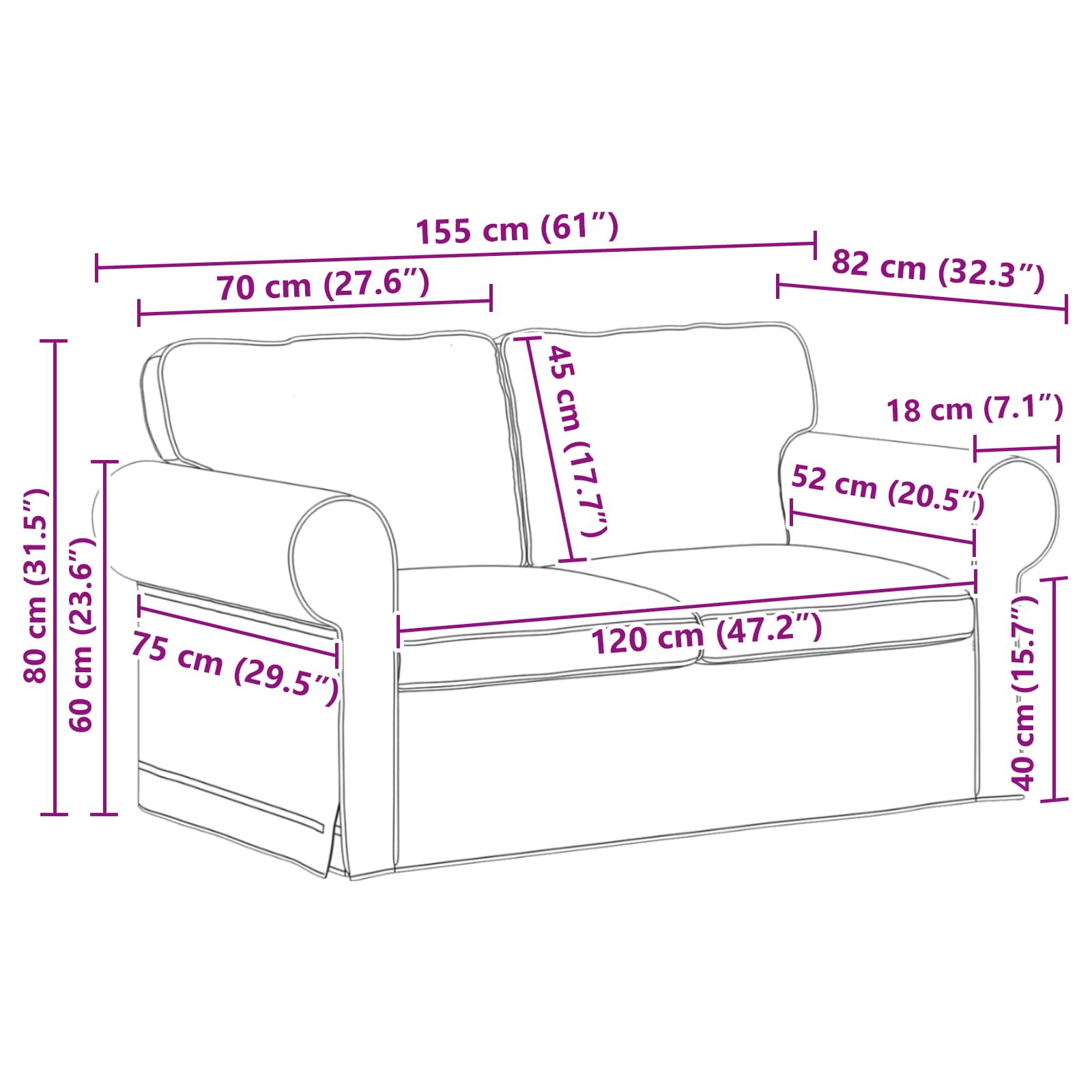 vidaXL Zestaw Sof 2 pcs Czarny 155 x 82 x 80 cm tkanina