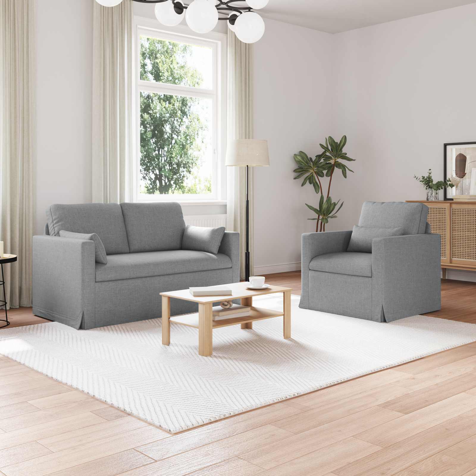 vidaXL Zestaw Sof 2 pcs Jasnoszary 139 x 78 x 80 cm tkanina