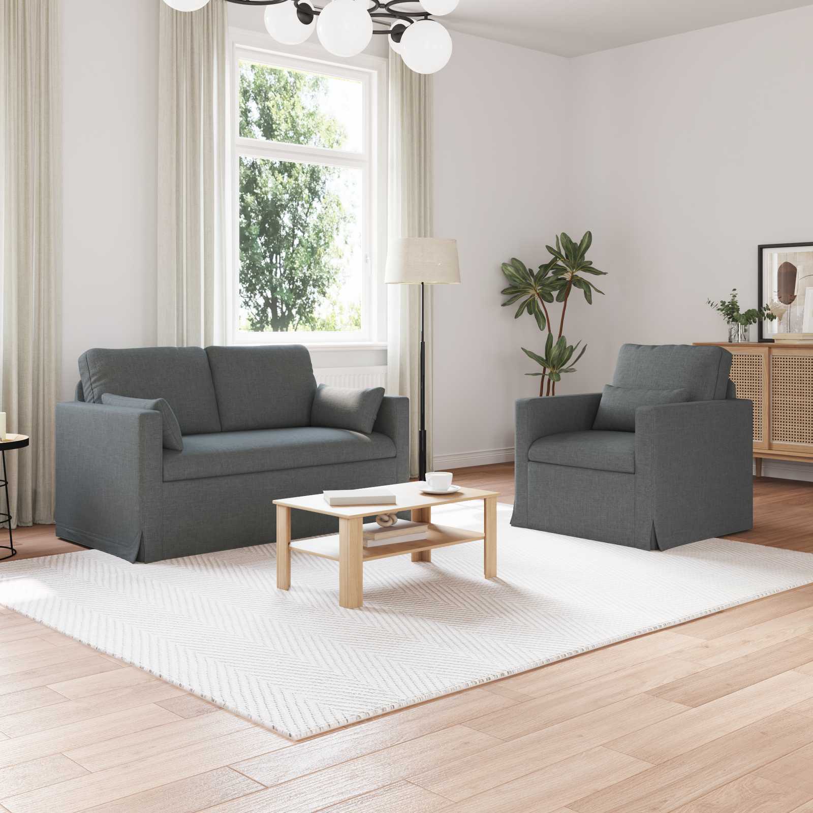 vidaXL Zestaw Sof 2 pcs Ciemnoszary 139 x 78 x 80 cm tkanina