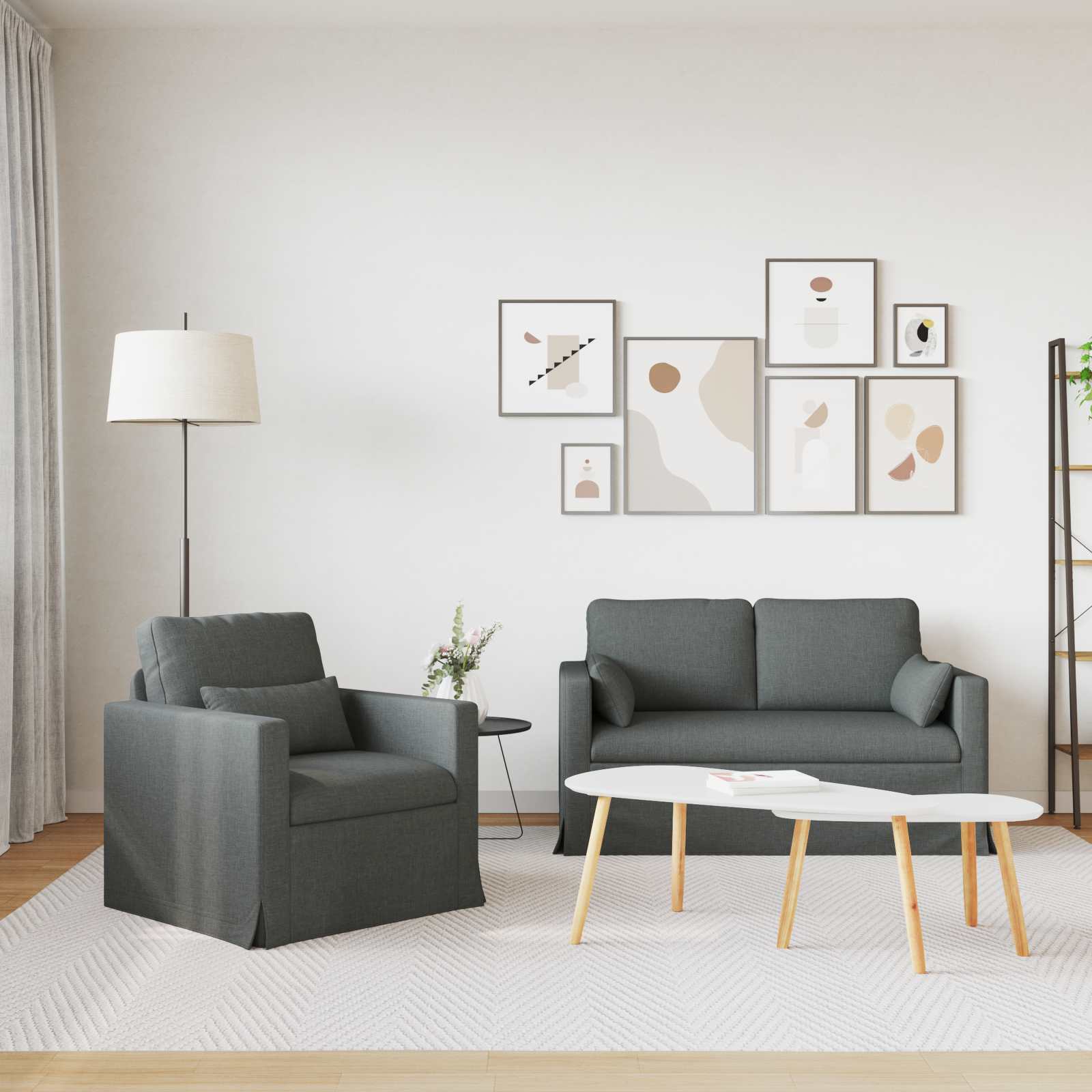 vidaXL Zestaw Sof 2 pcs Ciemnoszary 139 x 78 x 80 cm tkanina