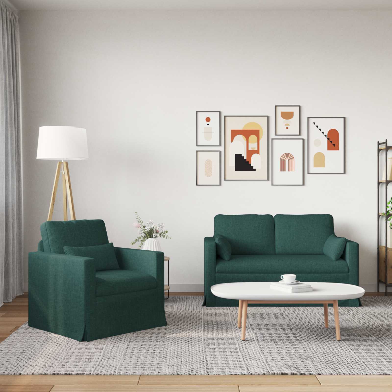 vidaXL Zestaw Sof 2 pcs Ciemna zieleń 139 x 78 x 80 cm tkanina