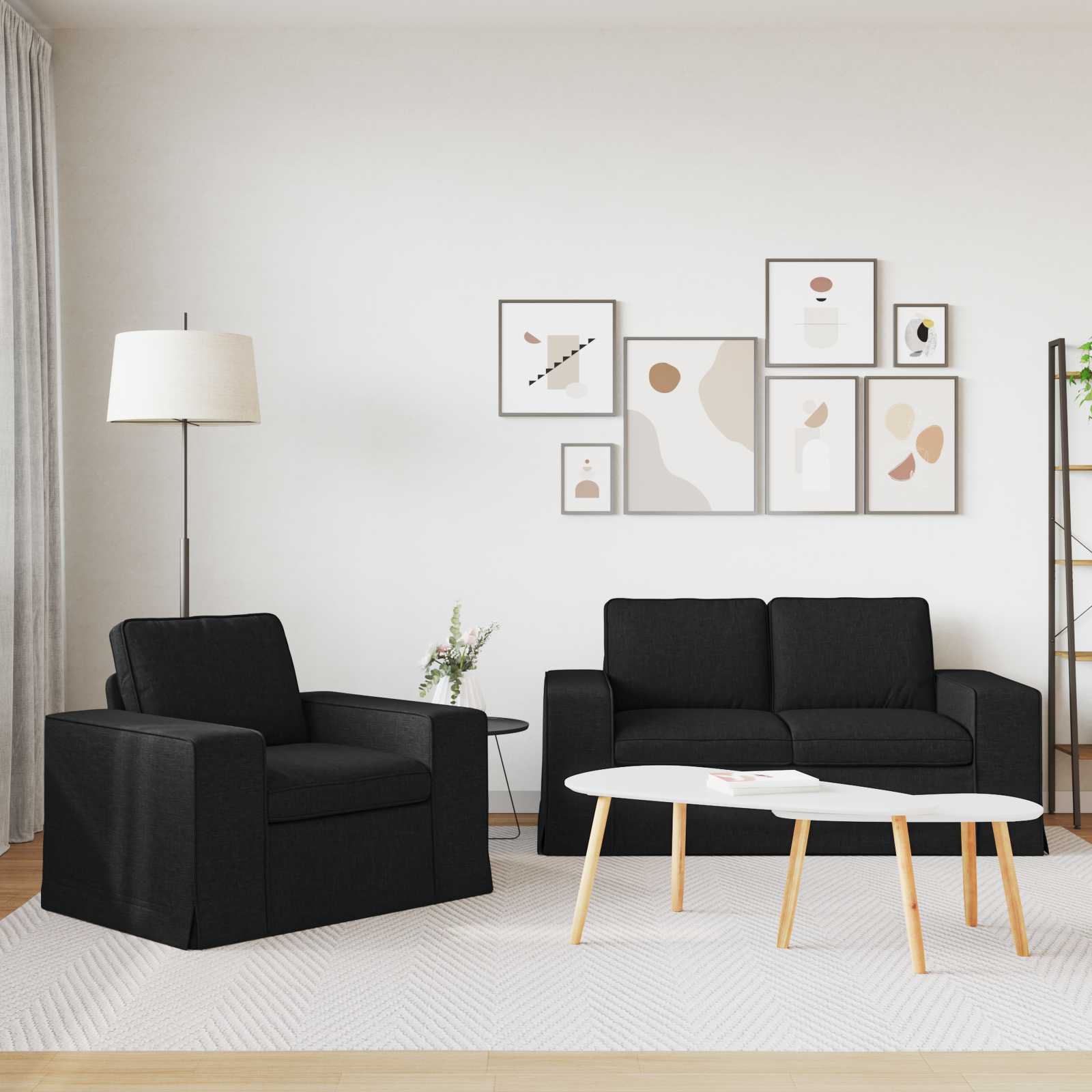 vidaXL Zestaw Sof 2 pcs Czarny 162 x 80 x 82 cm tkanina