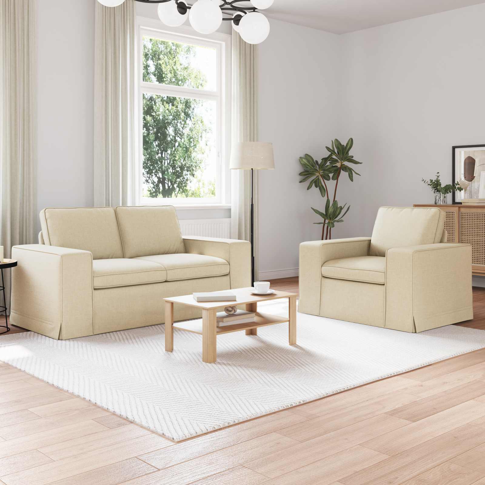 vidaXL Zestaw Sof 2 pcs Kremowy 162 x 80 x 82 cm tkanina