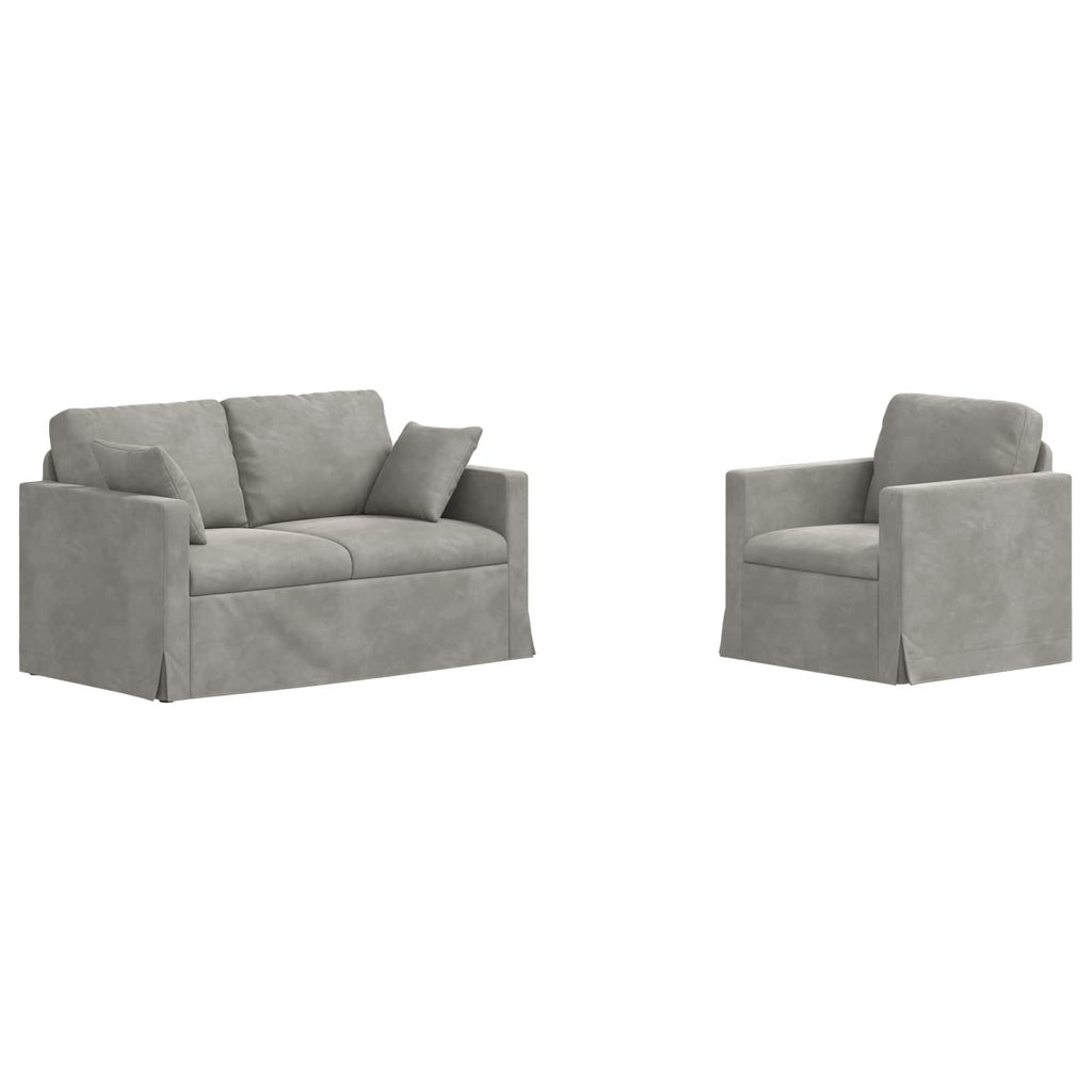 vidaXL Zestaw Sof 2 pcs Jasnoszary 138 x 78 x 80 cm Aksamit