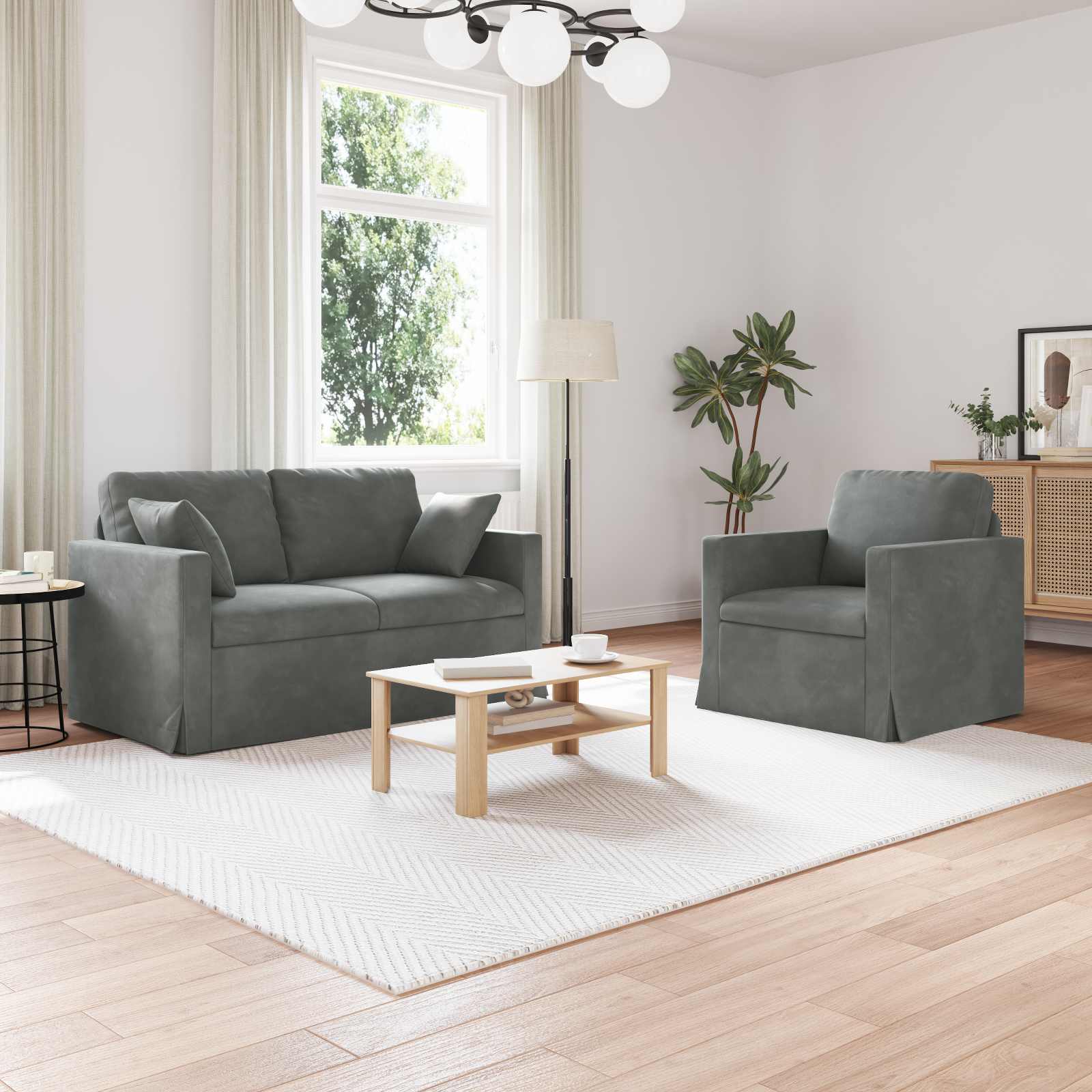 vidaXL Zestaw Sof 2 pcs Ciemnoszary 138 x 78 x 80 cm Aksamit
