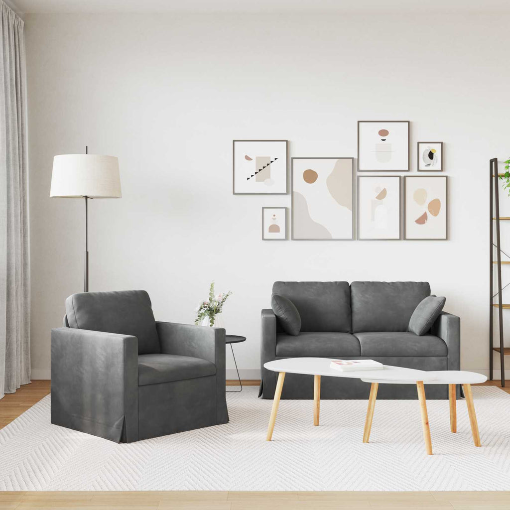 vidaXL Zestaw Sof 2 pcs Ciemnoszary 138 x 78 x 80 cm Aksamit