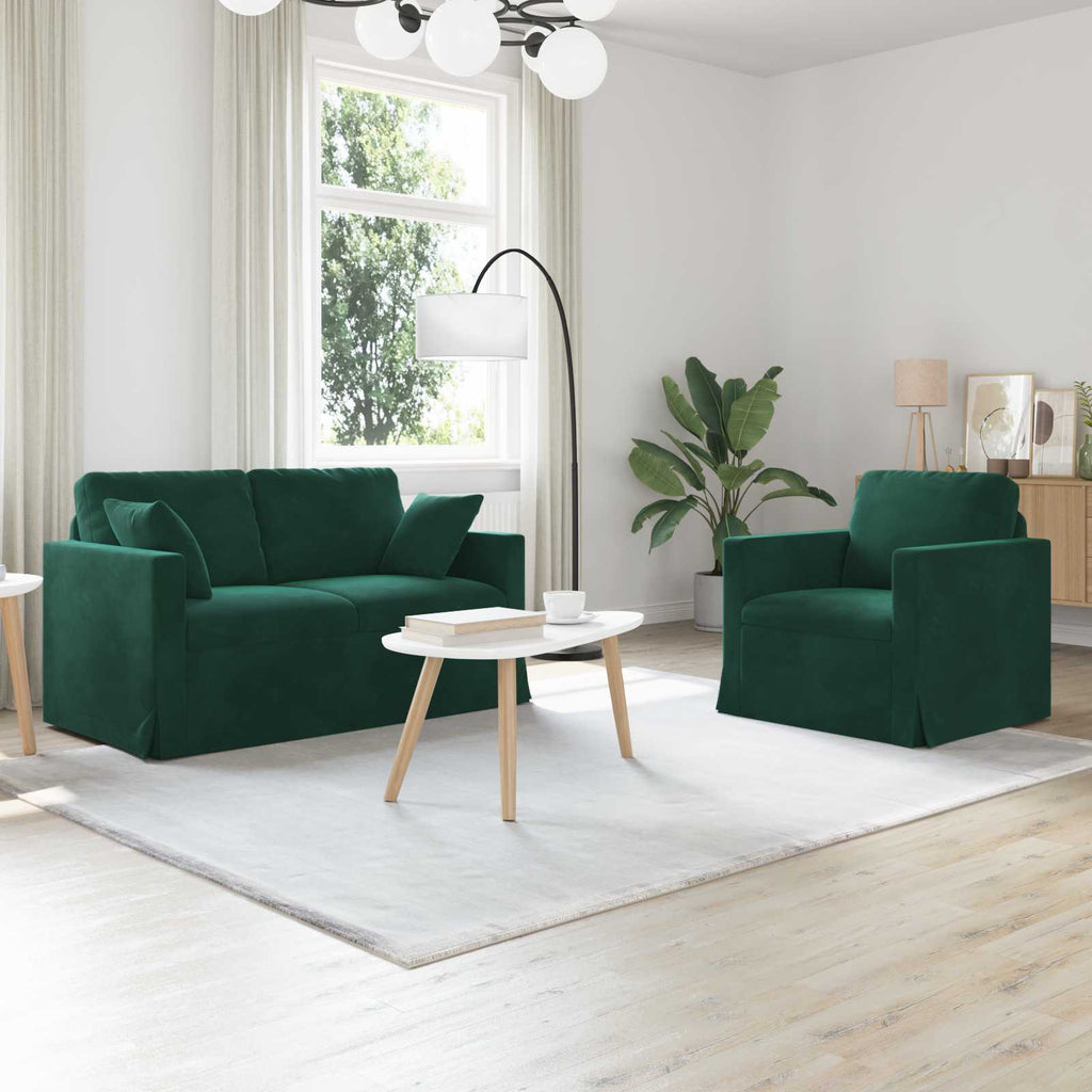 vidaXL Zestaw Sof 2 pcs Ciemna zieleń 138 x 78 x 80 cm Aksamit