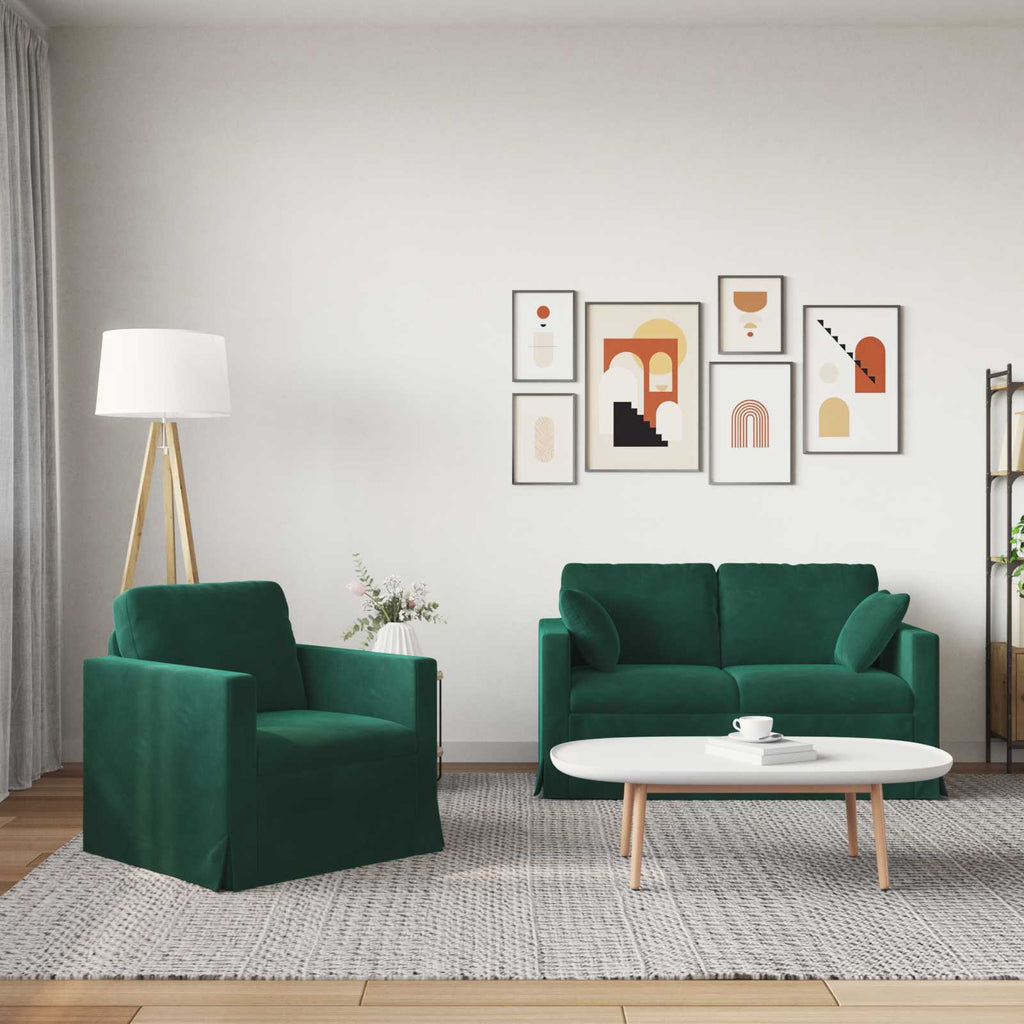 vidaXL Zestaw Sof 2 pcs Ciemna zieleń 138 x 78 x 80 cm Aksamit