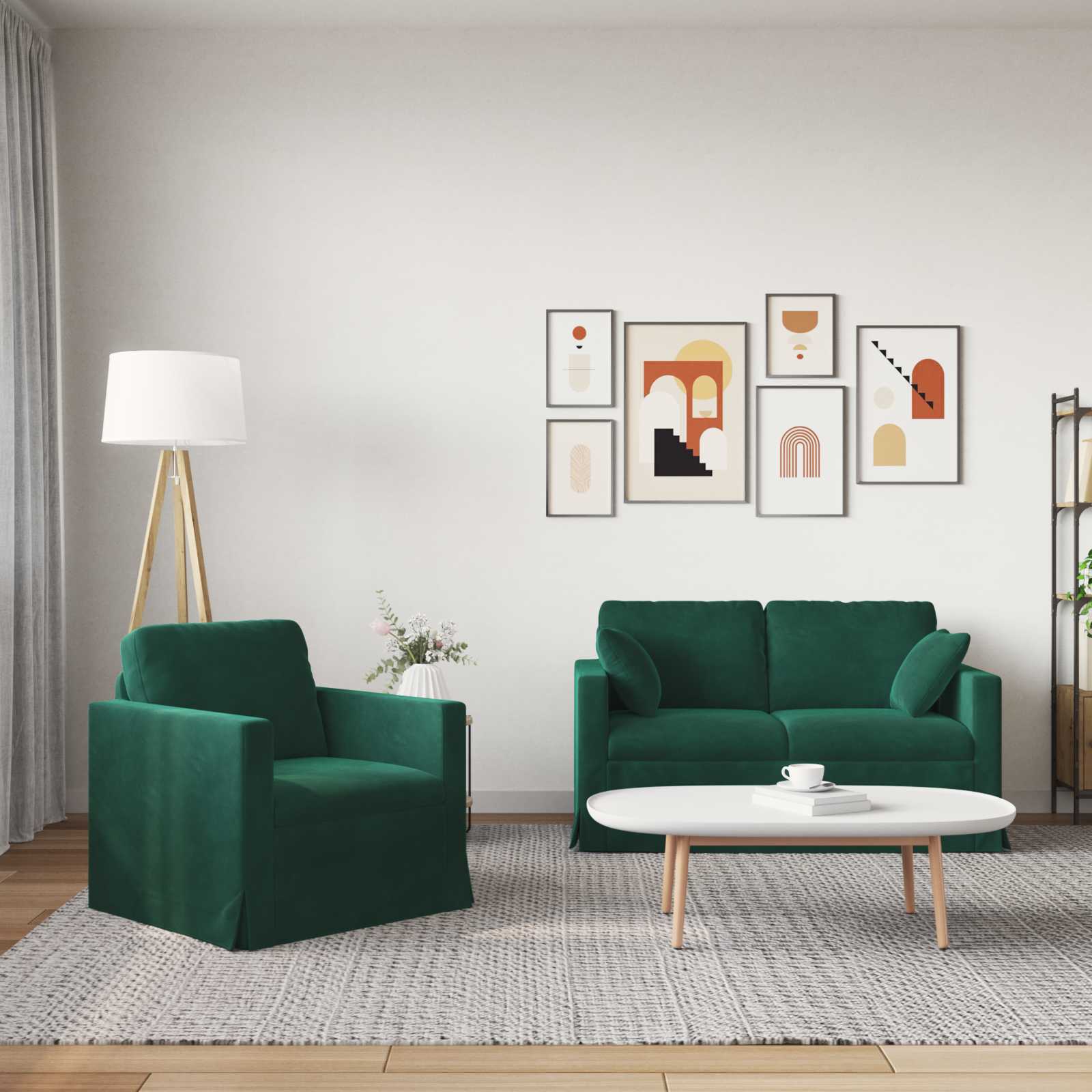 vidaXL Zestaw Sof 2 pcs Ciemna zieleń 138 x 78 x 80 cm Aksamit
