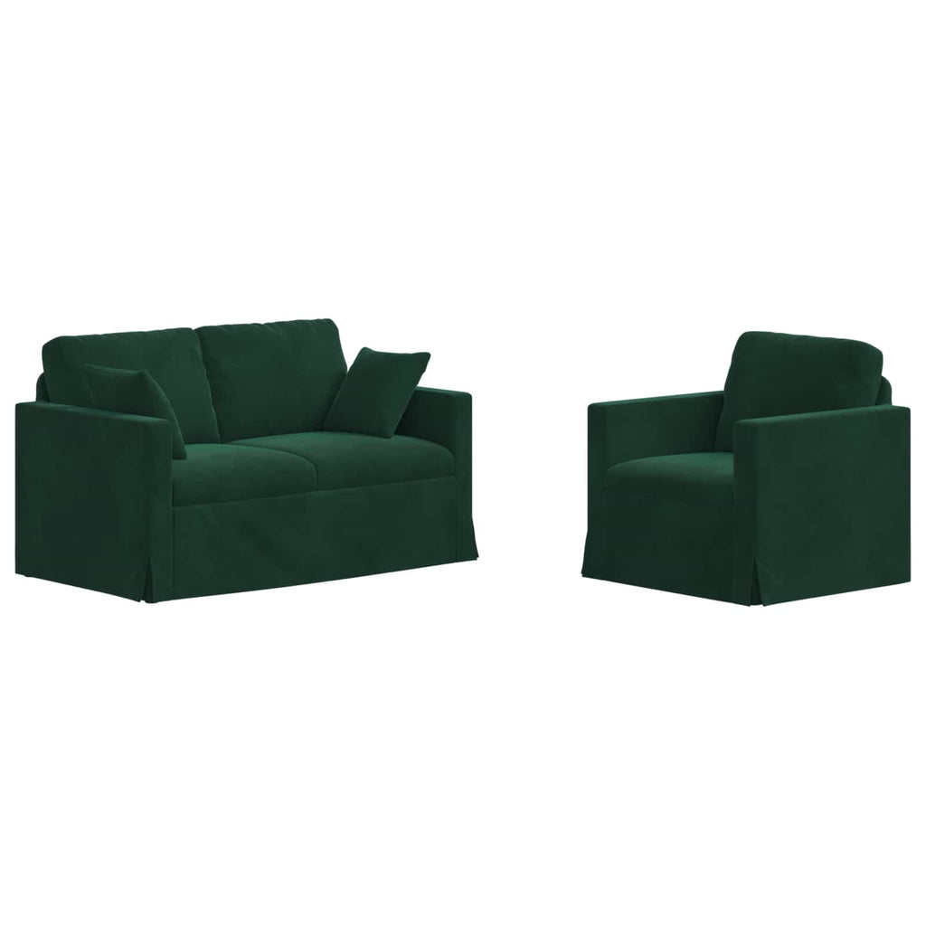 vidaXL Zestaw Sof 2 pcs Ciemna zieleń 138 x 78 x 80 cm Aksamit