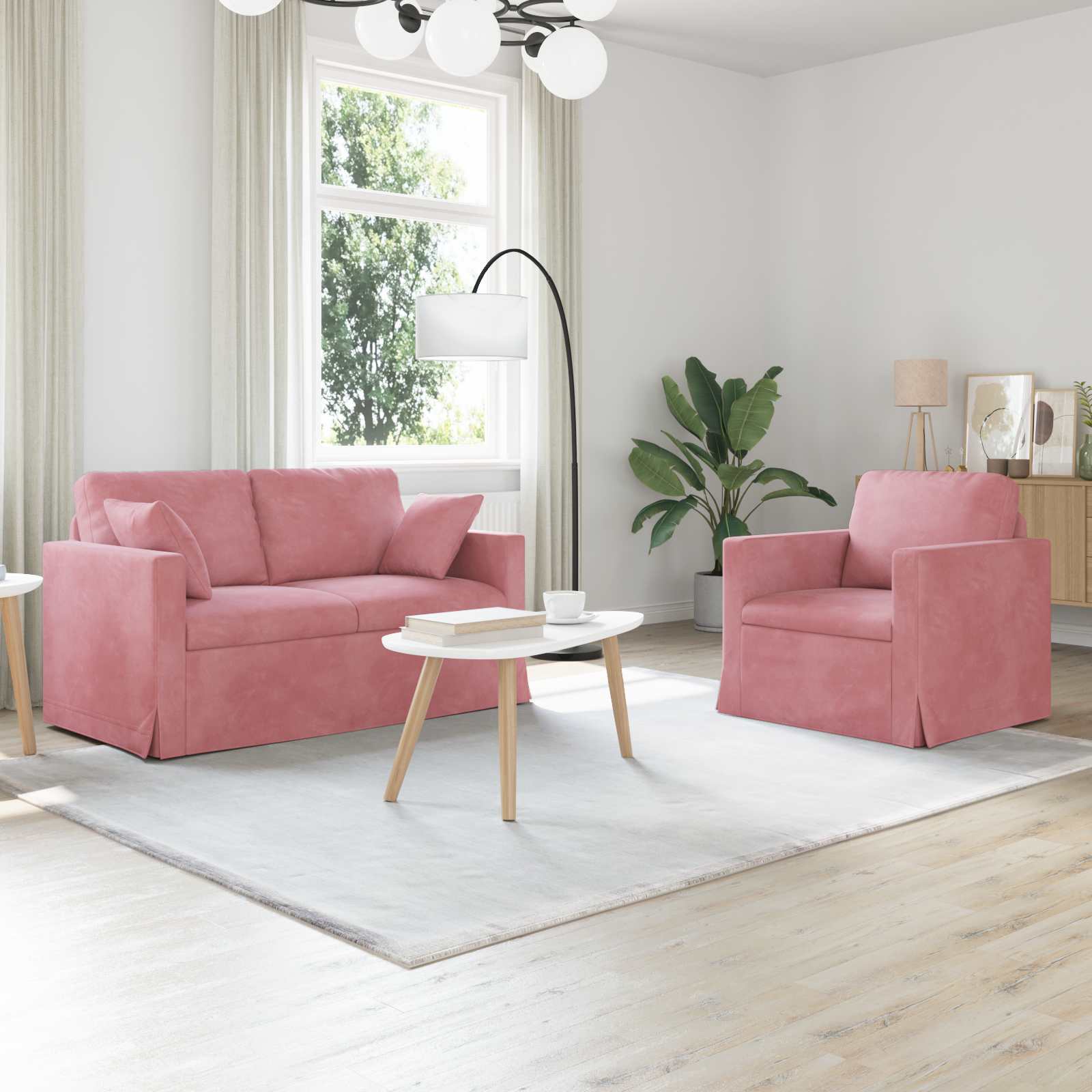 vidaXL Zestaw Sof 2 pcs Różowy 138 x 78 x 80 cm Aksamit