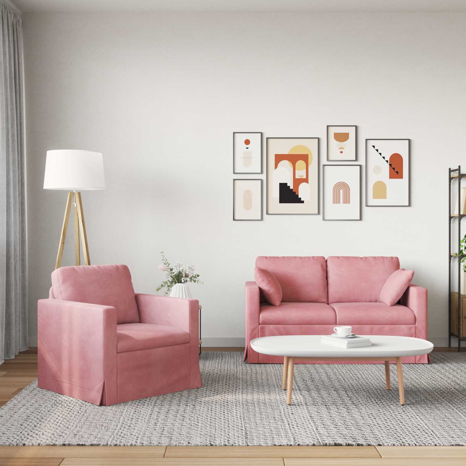 vidaXL Zestaw Sof 2 pcs Różowy 138 x 78 x 80 cm Aksamit