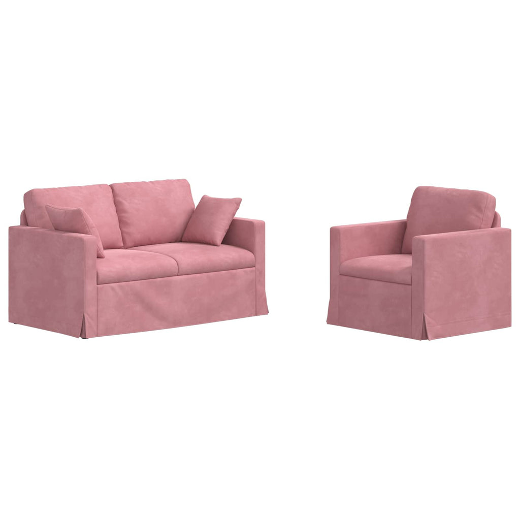 vidaXL Zestaw Sof 2 pcs Różowy 138 x 78 x 80 cm Aksamit