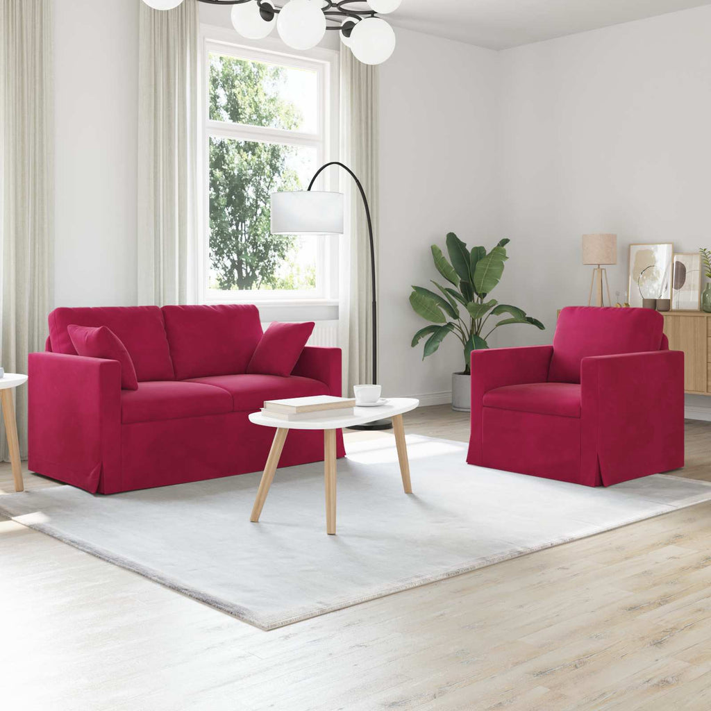 vidaXL Zestaw Sof 2 pcs Czerwone wino 138 x 78 x 80 cm Aksamit