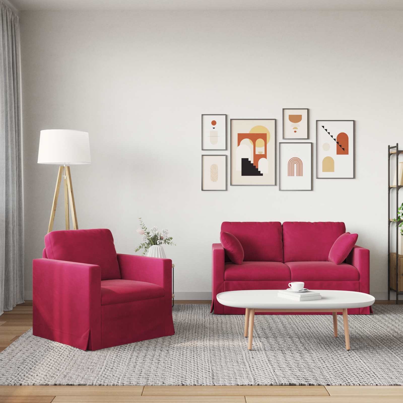 vidaXL Zestaw Sof 2 pcs Czerwone wino 138 x 78 x 80 cm Aksamit