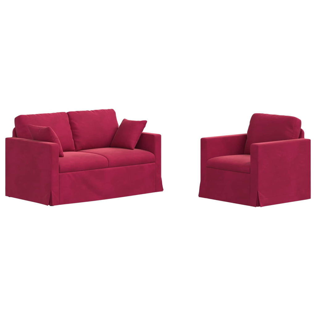 vidaXL Zestaw Sof 2 pcs Czerwone wino 138 x 78 x 80 cm Aksamit