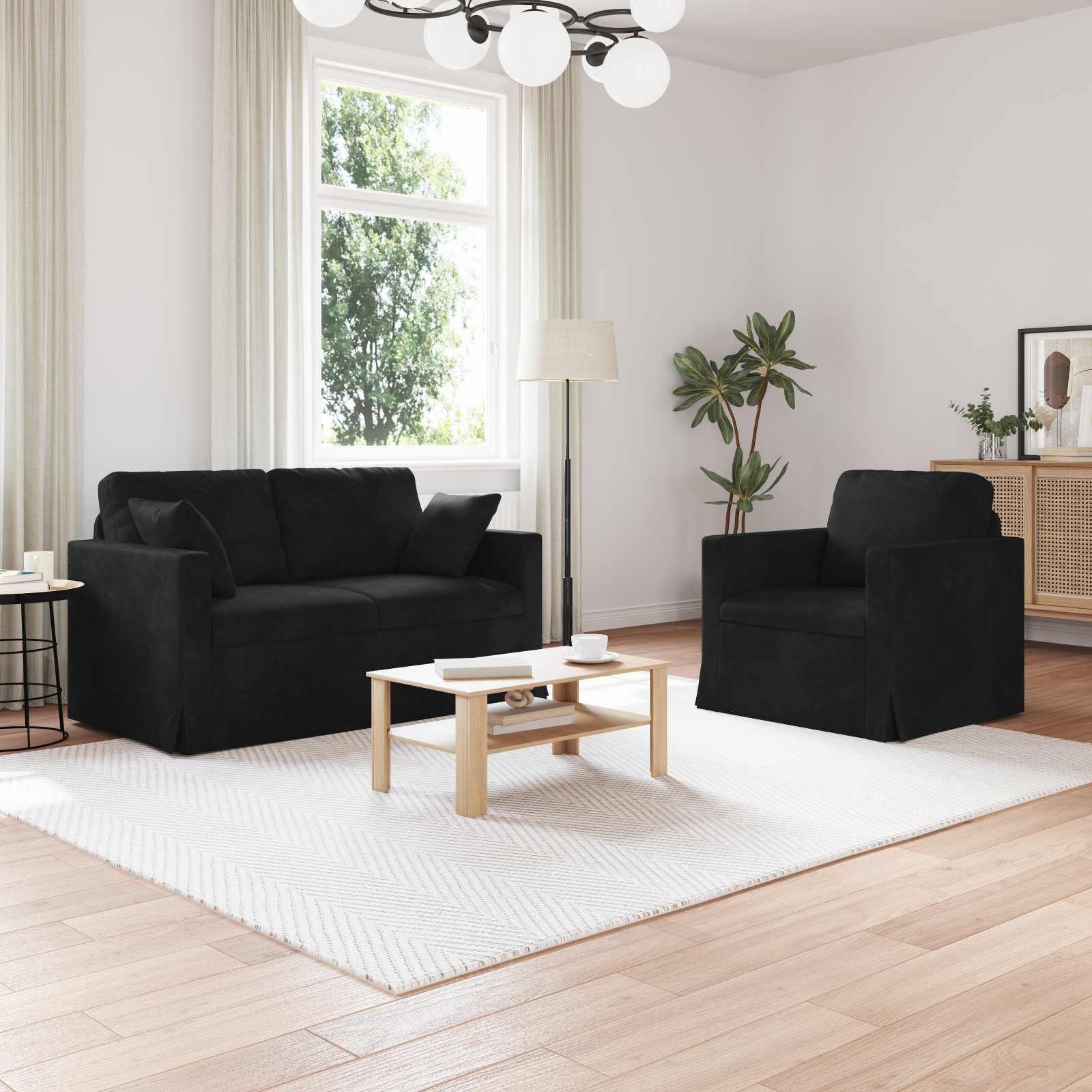 vidaXL Zestaw Sof 2 pcs Czarny 138 x 78 x 80 cm Aksamit